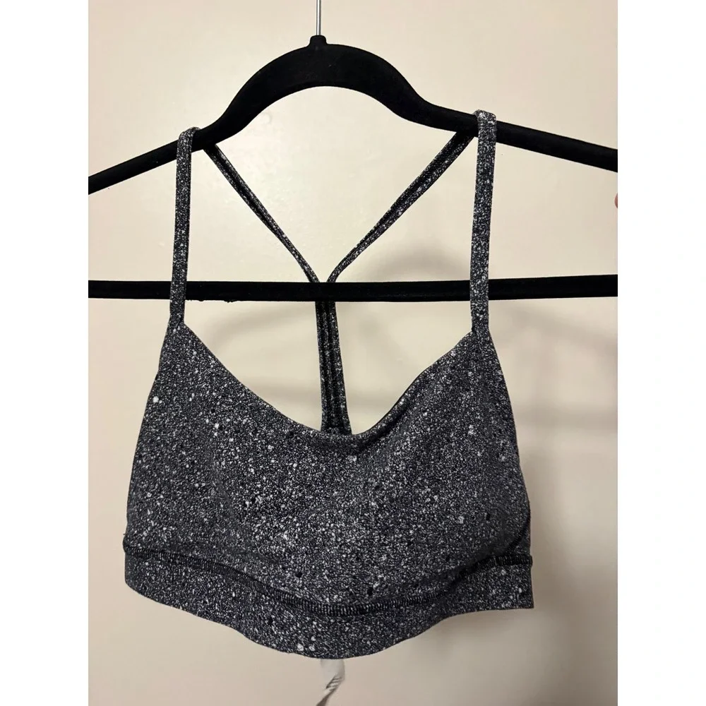 Lululemon Flow Y Bra Nulu Black White Speckled Yoga Sports Bra Size 6